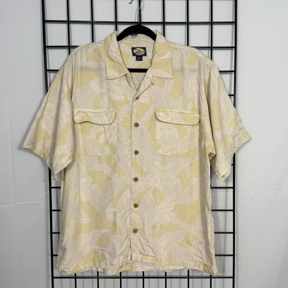 Vintage Tommy Bahama Camp Shirt Mens Large Yellow Floral Print Resortwear Casual